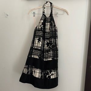 Backless black and white halter dress